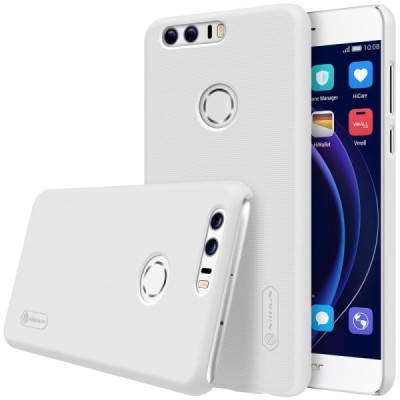Nillkin Frosted Shield Honor 8 baltas plastikinis dėklas + apsauginė ekrano plėvelė / Priedai.lt