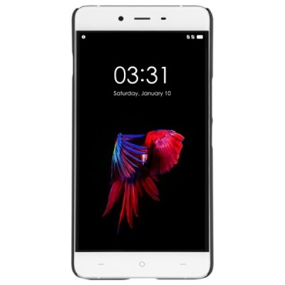 OnePlus X Nillkin Frosted Shield juodas plastikinis dėklas + apsauginė ekrano plėvelė / Priedai.lt