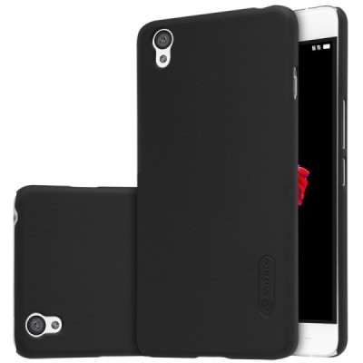 OnePlus X Nillkin Frosted Shield juodas plastikinis dėklas + apsauginė ekrano plėvelė / Priedai.lt