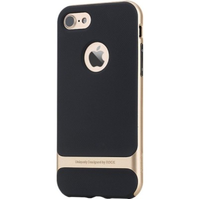 „Rock“ Royce sustiprintos apsaugos Apple iPhone 7 (iPhone 8) juodas auksinės spalvos apvadais kieto silikono (TPU) ir plastiko d