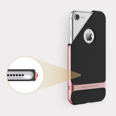 „Rock“ Royce sustiprintos apsaugos Apple iPhone 7 (iPhone 8) juodas rožinės spalvos apvadais kieto silikono (TPU) ir plastiko dė