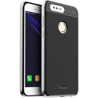 Honor 8 „IPAKY“ kieto silikono TPU juodas (sidabriniais apvadais) dėklas - nugarėlė / Priedai.lt