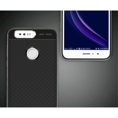 Honor 8 „IPAKY“ kieto silikono TPU juodas (sidabriniais apvadais) dėklas - nugarėlė / Priedai.lt