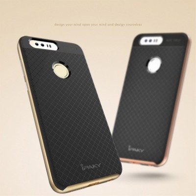 Honor 8 „IPAKY“ kieto silikono TPU juodas (auksiniais apvadais) dėklas - nugarėlė / Priedai.lt