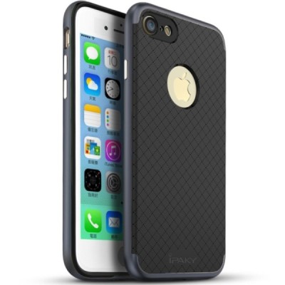 Apple iPhone 7 (iPhone 8) „IPAKY“ kieto silikono TPU juodas (pilkais apvadais) dėklas - nugarėlė / Priedai.lt