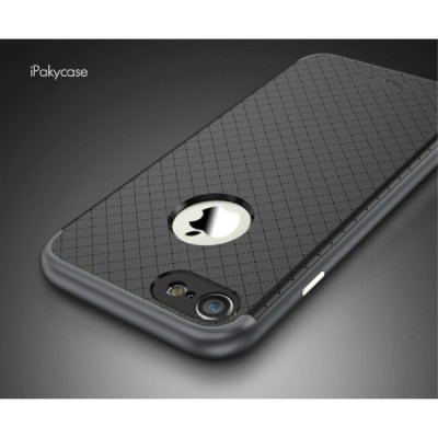 Apple iPhone 7 (iPhone 8) „IPAKY“ kieto silikono TPU juodas (pilkais apvadais) dėklas - nugarėlė / Priedai.lt