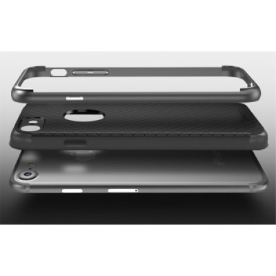 Apple iPhone 7 (iPhone 8) „IPAKY“ kieto silikono TPU juodas (pilkais apvadais) dėklas - nugarėlė / Priedai.lt