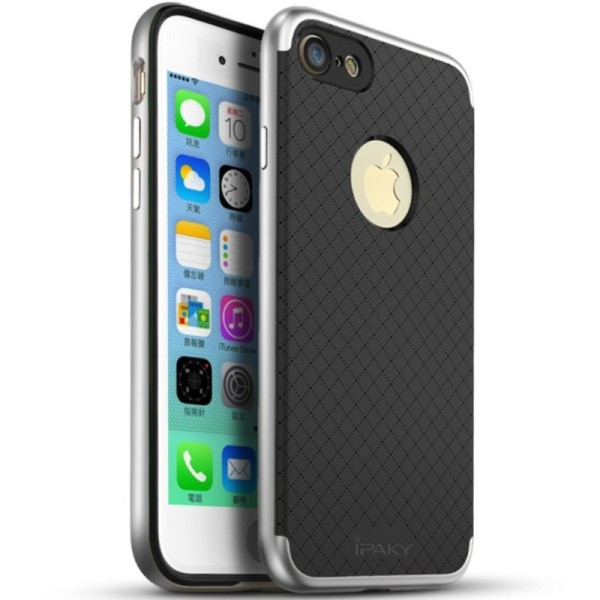 „IPAKY“ kieto silikono (TPU) dėklas - juodas / sidabrinis (iPhone 7 / 8 / SE 2020 / SE 2022)
