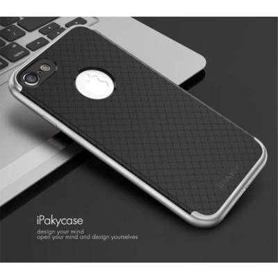 Apple iPhone 7 (iPhone 8) „IPAKY“ kieto silikono TPU juodas (sidabriniais apvadais) dėklas - nugarėlė / Priedai.lt