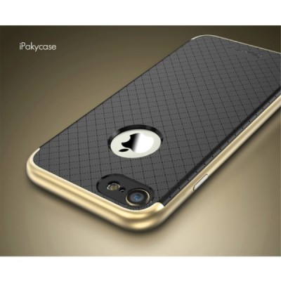 Apple iPhone 7 (iPhone 8) „IPAKY“ kieto silikono TPU juodas (auksiniais apvadais) dėklas - nugarėlė / Priedai.lt