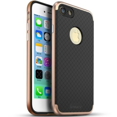 Apple iPhone 7 (iPhone 8) „IPAKY“ kieto silikono TPU juodas (rožiniais apvadais) dėklas - nugarėlė / Priedai.lt