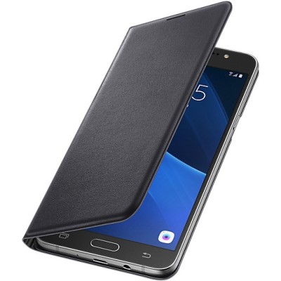Samsung Galaxy J7 2016 (J710) originalus Flip Wallet Cover EF-WJ710 atverčiamas juodas odinis dėklas - piniginė / Priedai.lt
