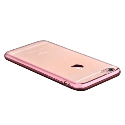 Apple iPhone 7 (iPhone 8) „Devia“ Glitter Case TPU silikoninis skaidrus permatomas plonas dėklas su rožiniu rėmeliu ir apsaugini