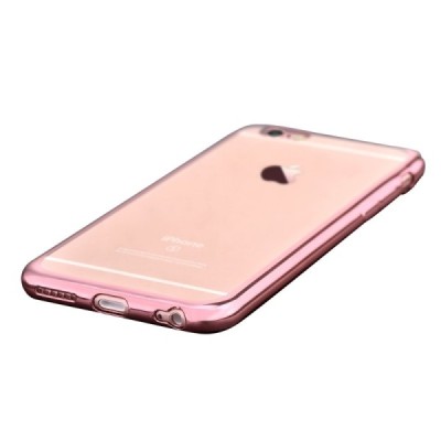 Apple iPhone 7 (iPhone 8) „Devia“ Glitter Case TPU silikoninis skaidrus permatomas plonas dėklas su rožiniu rėmeliu ir apsaugini