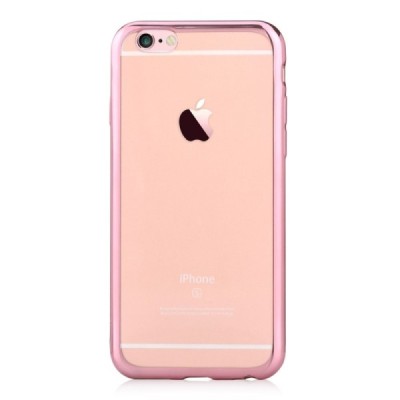 Apple iPhone 7 (iPhone 8) „Devia“ Glitter Case TPU silikoninis skaidrus permatomas plonas dėklas su rožiniu rėmeliu ir apsaugini