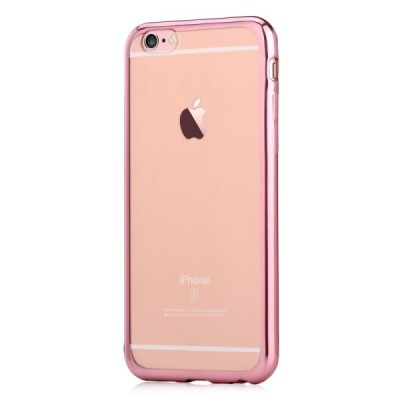Apple iPhone 7 (iPhone 8) „Devia“ Glitter Case TPU silikoninis skaidrus permatomas plonas dėklas su rožiniu rėmeliu ir apsaugini