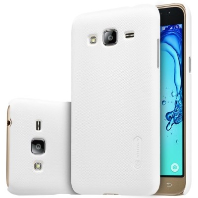 Nillkin Frosted Shield Samsung Galaxy J3 2016 baltas plastikinis dėklas + apsauginė ekrano plėvelė / Priedai.lt