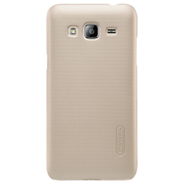 „Nillkin“ Frosted Shield dėklas - auksinis + apsauginė ekrano plėvelė (Galaxy J3 2016)