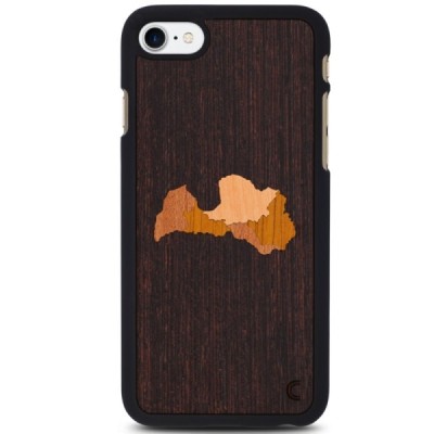 Apple iPhone 7 (iPhone 8) „Crafted Cover“ Latvija natūralaus medžio dėklas (tamsus medis) / Priedai.lt