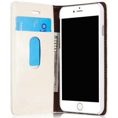 Apple iPhone 7 (iPhone 8) „CaseMe“ solidus atverčiamas baltas odinis dėklas - knygutė / Priedai.lt