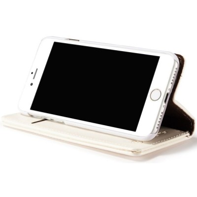Apple iPhone 7 (iPhone 8) „CaseMe“ solidus atverčiamas baltas odinis dėklas - knygutė / Priedai.lt