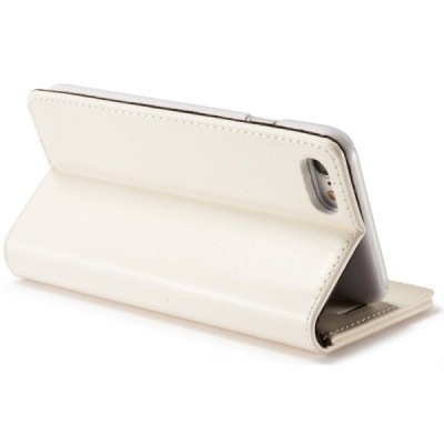 Apple iPhone 7 (iPhone 8) „CaseMe“ solidus atverčiamas baltas odinis dėklas - knygutė / Priedai.lt