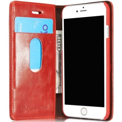 Apple iPhone 7 (iPhone 8) „CaseMe“ solidus atverčiamas raudonas odinis dėklas - knygutė / Priedai.lt