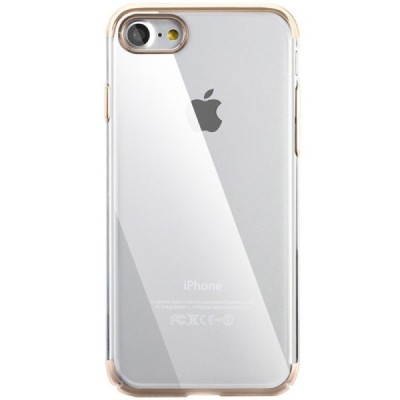 Apple iPhone 7 (iPhone 8) Baseus Glitter plastikinis skaidrus permatomas auksinis dėklas / Priedai.lt