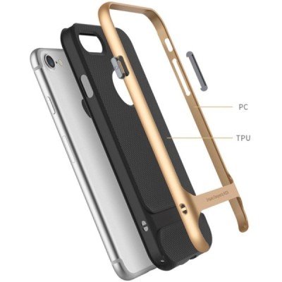 „Rock“ Royce sustiprintos apsaugos Apple iPhone 7 Plus (iPhone 8 Plus) juodas aukso spalvos apvadais kieto silikono (TPU) ir pla