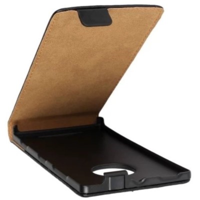 Nokia Lumia 830 klasikinis vertikaliai atverčiamas juodas odinis dėklas / Priedai.lt