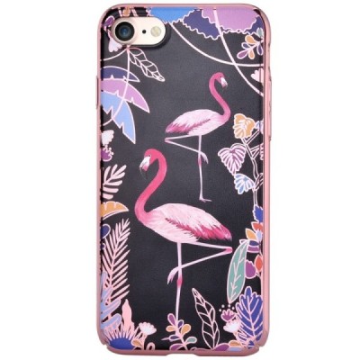 Apple iPhone 7 (iPhone 8) „Devia“ Flamingo juodas elegantiškas plastikinis dėklas rožiniais apvadais  / Priedai.lt