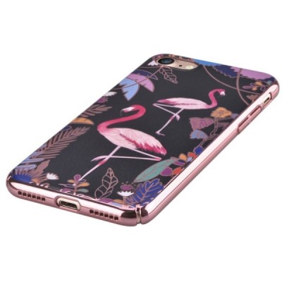 Apple iPhone 7 (iPhone 8) „Devia“ Flamingo juodas elegantiškas plastikinis dėklas rožiniais apvadais  / Priedai.lt