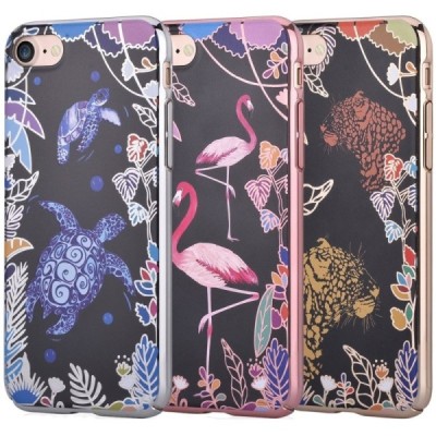 Apple iPhone 7 (iPhone 8) „Devia“ Flamingo juodas elegantiškas plastikinis dėklas rožiniais apvadais  / Priedai.lt