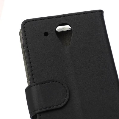 HTC Desire 520 atverčiamas juodas odinis dėklas - piniginė / Priedai.lt
