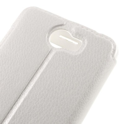 Huawei Y5 II (Huawei Y5 2) baltas odinis atverčiamas „Smart Window“ dėklas su langeliu / Priedai.lt