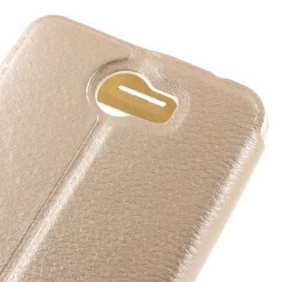 Huawei Y5 II (Huawei Y5 2) auksinis odinis atverčiamas „Smart Window“ dėklas su langeliu / Priedai.lt