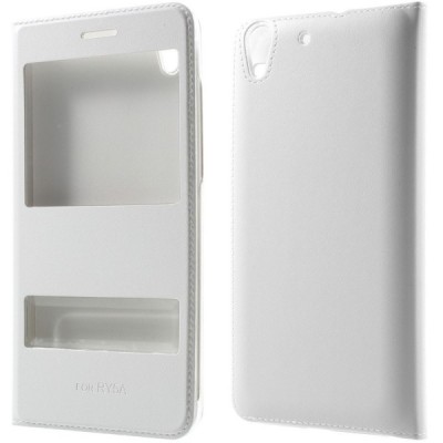 Huawei Y6 II (Huawei Y6 2) baltas odinis atverčiamas „Smart Window“ dėklas su langeliu / Priedai.lt