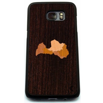 Samsung Galaxy S7 (G930) „Crafted Cover“ Latvija natūralaus medžio dėklas (tamsus medis) / Priedai.lt