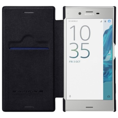 Prabangus „Nillkin“ Qin serijos juodas odinis atverčiamas Sony Xperia XZ dėklas - knygutė / Priedai.lt