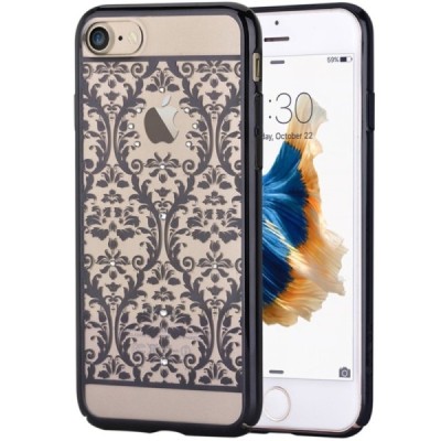 Apple iPhone 7 (iPhone 8) Devia Crystal Baroque Swarovski plastikinis skaidrus permatomas juodas dėklas / Priedai.lt