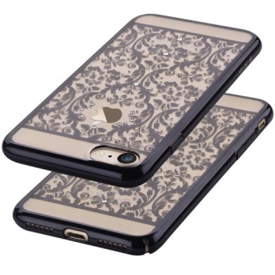 Apple iPhone 7 (iPhone 8) Devia Crystal Baroque Swarovski plastikinis skaidrus permatomas juodas dėklas / Priedai.lt