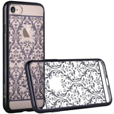 Apple iPhone 7 (iPhone 8) Devia Crystal Baroque Swarovski plastikinis skaidrus permatomas juodas dėklas / Priedai.lt