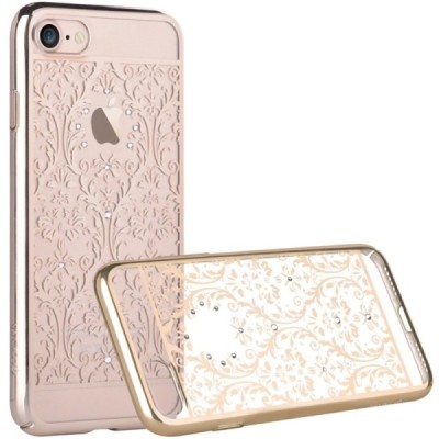 Apple iPhone 7 (iPhone 8) Devia Crystal Baroque Swarovski plastikinis skaidrus permatomas auksinis dėklas / Priedai.lt