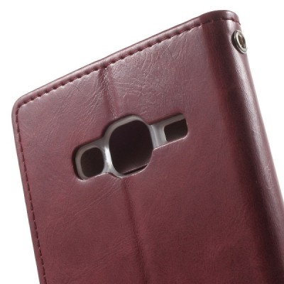 Mercury Blue Moon atverčiamas Samsung Galaxy J3 2016 (J310) bordo odinis dėklas - piniginė / Priedai.lt