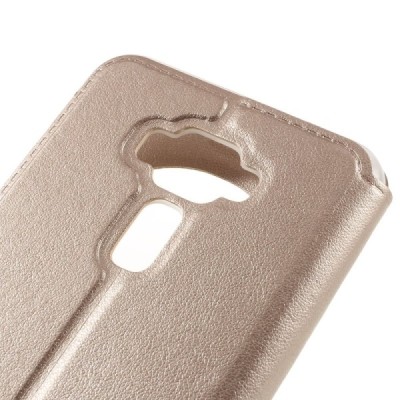 Asus Zenfone 3 5.2 (ZE520KL) auksinis odinis atverčiamas „Smart Window“ dėklas su langeliu / Priedai.lt