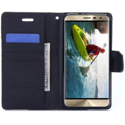 Asus Zenfone 3 5.5 (ZE552KL) „Mercury“ juodas odinis atverčiamas dėklas - piniginė / Priedai.lt