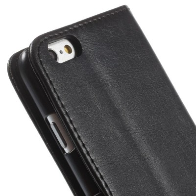 Apple iPhone 6 (6s) atverčiamas juodas odinis retro dėklas - piniginė / Priedai.lt