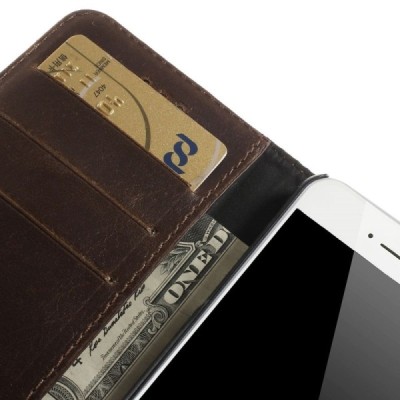 Apple iPhone 6 (6s) atverčiamas tamsiai rudas odinis retro dėklas - piniginė / Priedai.lt