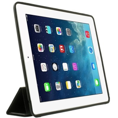 Apple iPad 2 / 3 / 4 klasikinis atverčiamas juodas odinis dėklas / Priedai.lt