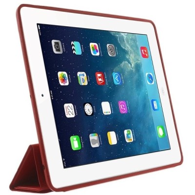 Apple iPad 2 / 3 / 4 klasikinis atverčiamas raudonas odinis dėklas / Priedai.lt